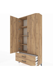 Arges Dolap 4 Raflı 2 Çekmeceli 2 Kapaklı 88x30x182 Çam-Çam