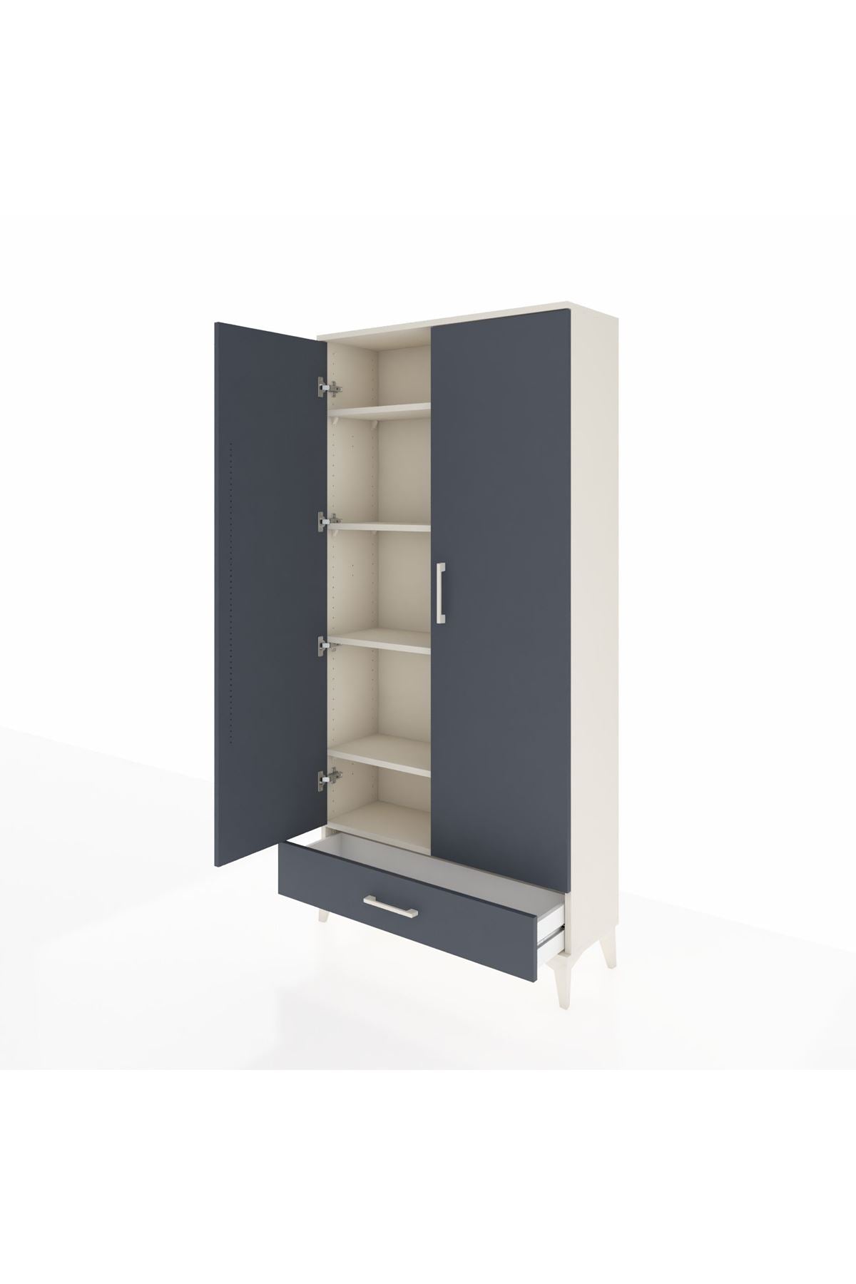 Arges Dolap 5 Raflı Tek Çekmeceli 2 Kapaklı 88x30x182 Aytaşı-Antrasit