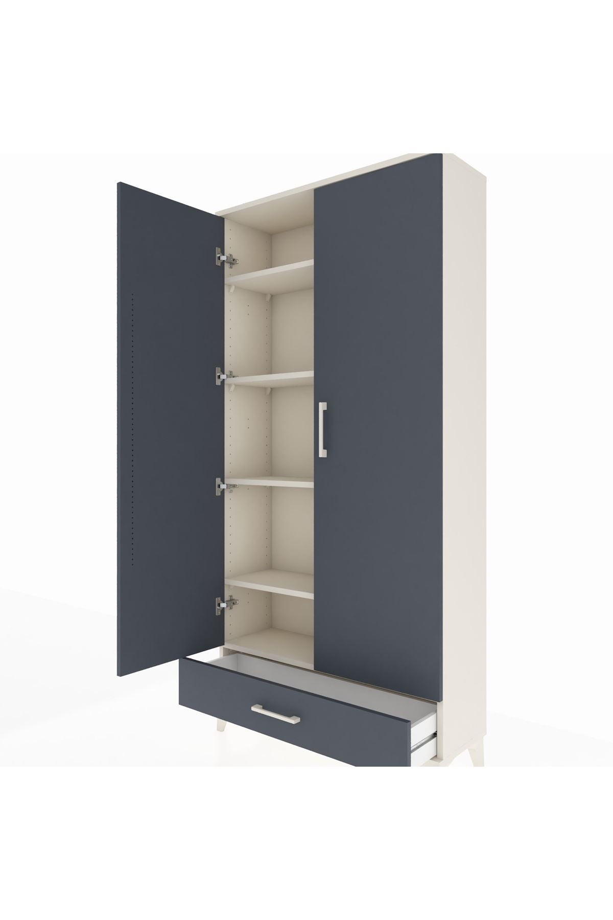 Arges Dolap 5 Raflı Tek Çekmeceli 2 Kapaklı 88x30x182 Aytaşı-Antrasit