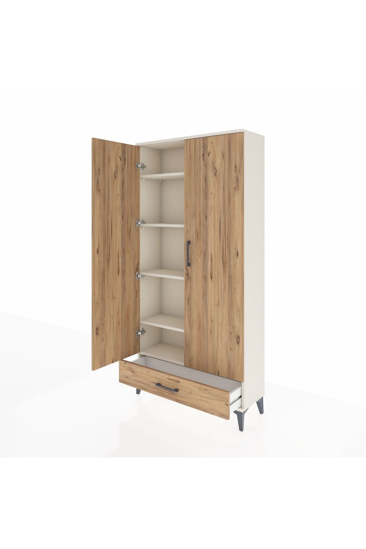 Arges Dolap 5 Raflı Tek Çekmeceli 2 Kapaklı 88x30x182 Aytaşı-Çam