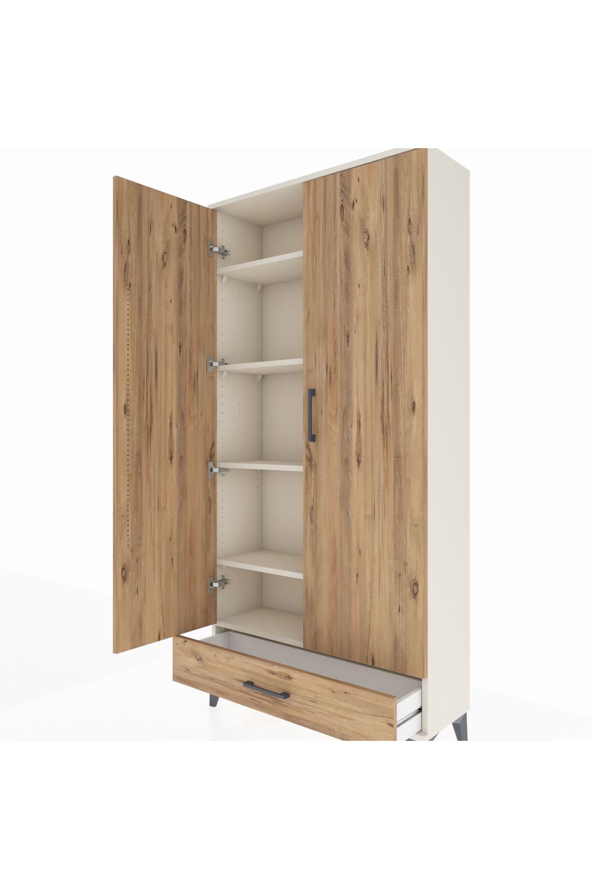 Arges Dolap 5 Raflı Tek Çekmeceli 2 Kapaklı 88x30x182 Aytaşı-Çam