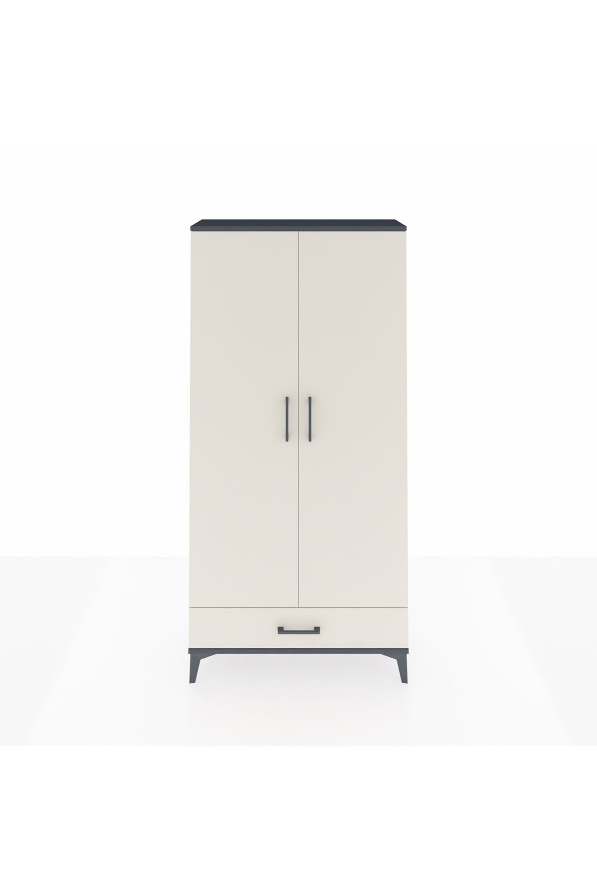 Arges Dolap 5 Raflı Tek Çekmeceli 2 Kapaklı 88x30x182 Antrasit-Aytaşı