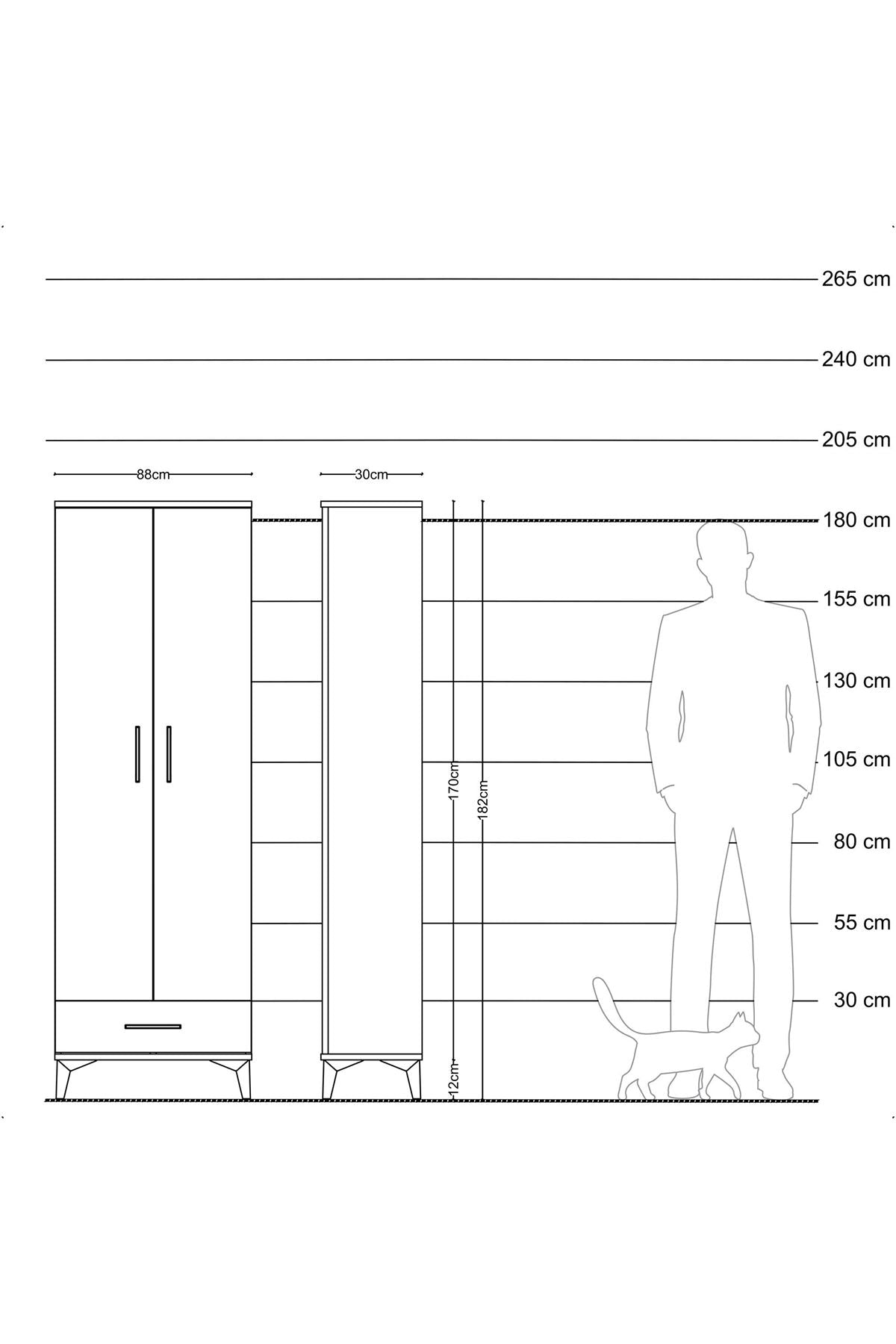 Arges Dolap 5 Raflı Tek Çekmeceli 2 Kapaklı 88x30x182 Aytaşı-Çam