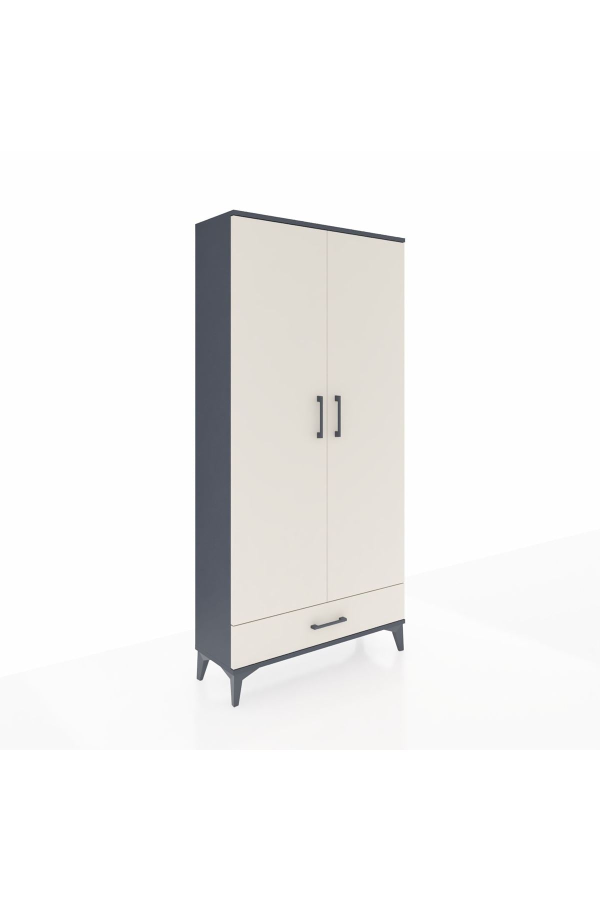 Arges Dolap 5 Raflı Tek Çekmeceli 2 Kapaklı 88x30x182 Antrasit-Aytaşı