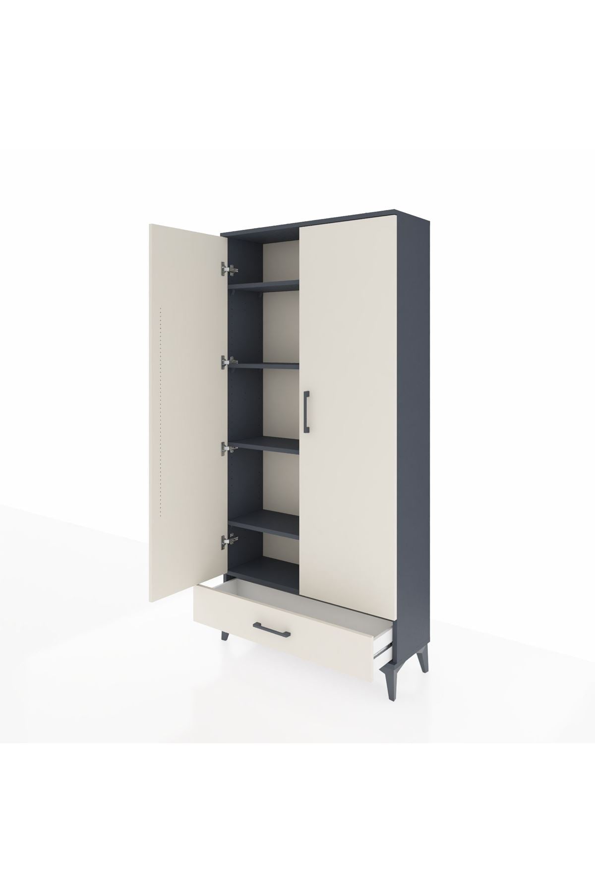 Arges Dolap 5 Raflı Tek Çekmeceli 2 Kapaklı 88x30x182 Antrasit-Aytaşı