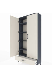 Arges Dolap 5 Raflı Tek Çekmeceli 2 Kapaklı 88x30x182 Antrasit-Aytaşı