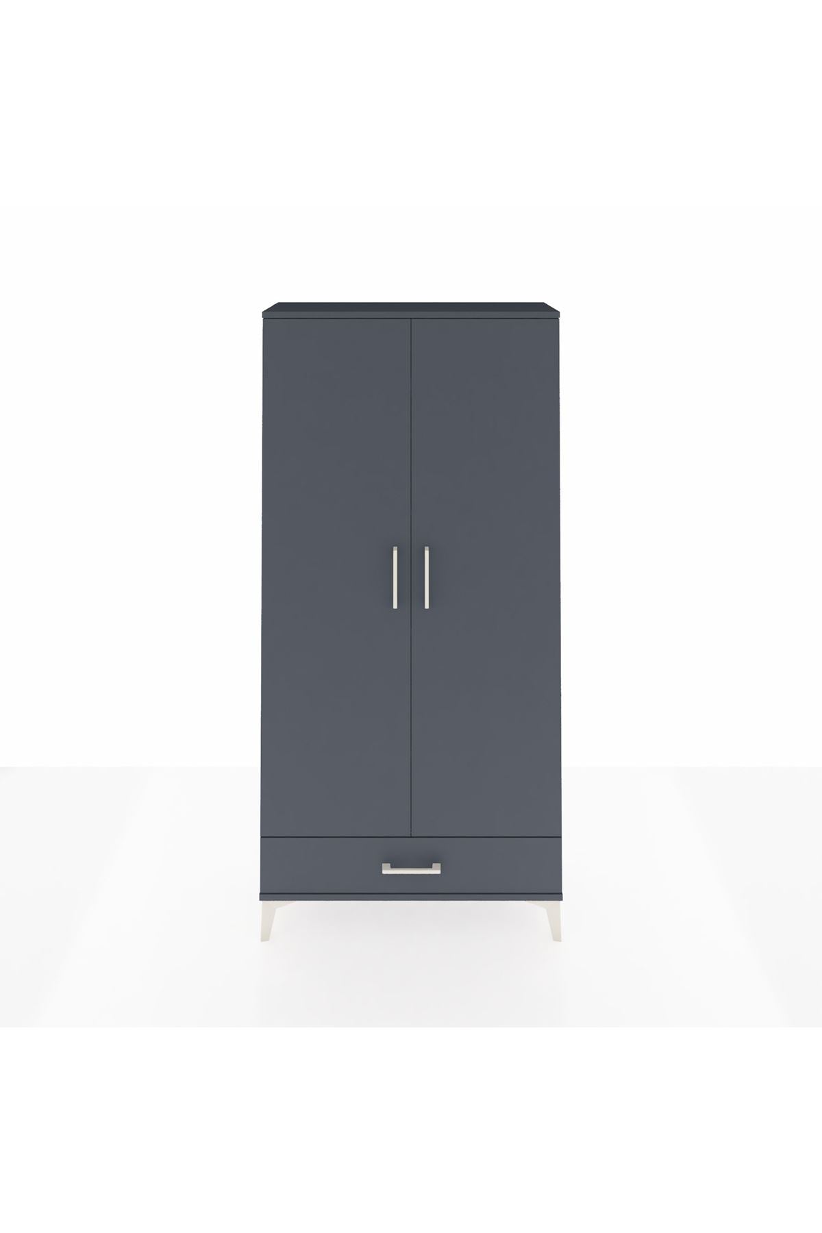 Arges Dolap 5 Raflı Tek Çekmeceli 2 Kapaklı 88x30x182 Antrasit-Antrasit