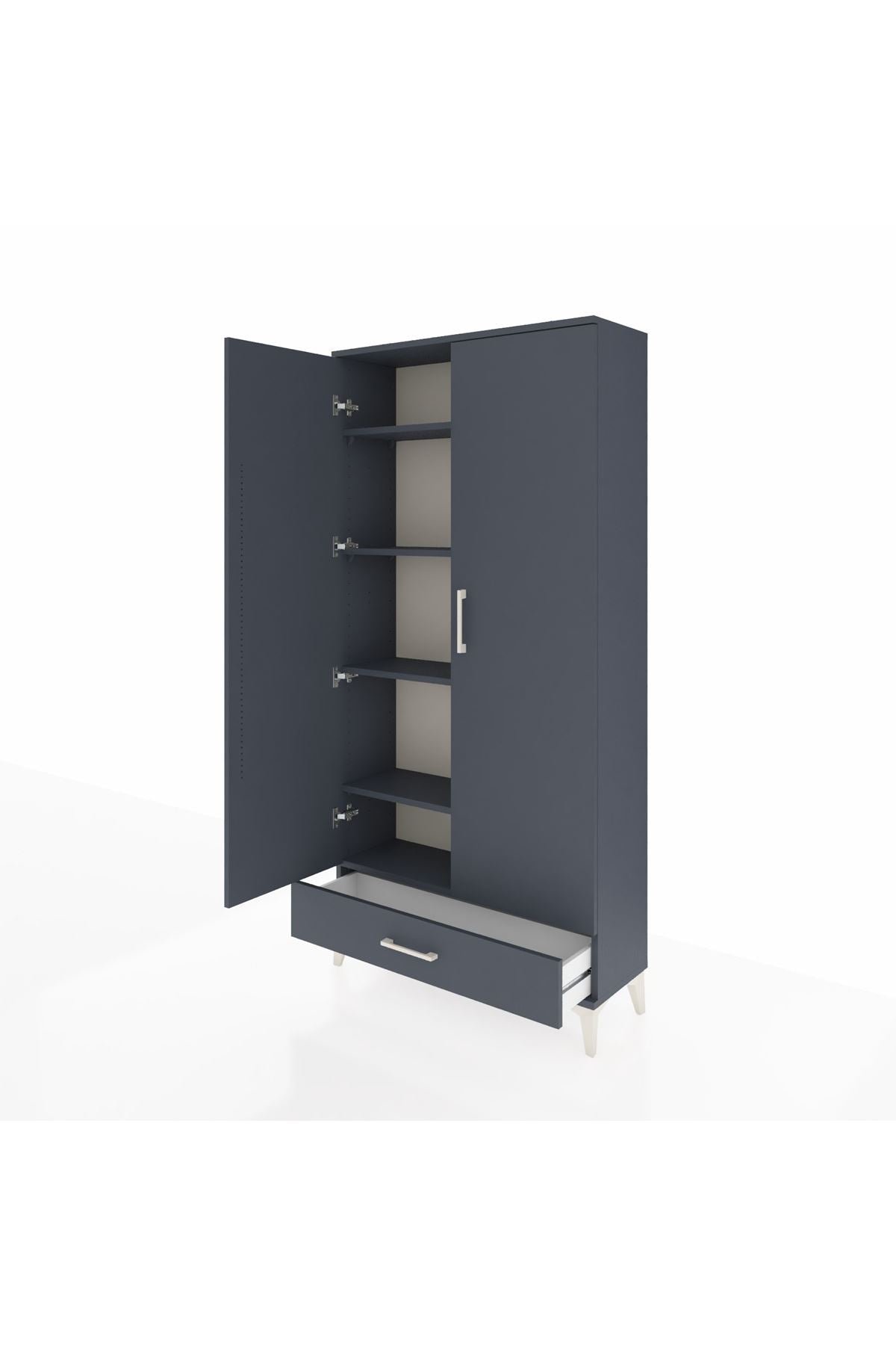 Arges Dolap 5 Raflı Tek Çekmeceli 2 Kapaklı 88x30x182 Antrasit-Antrasit