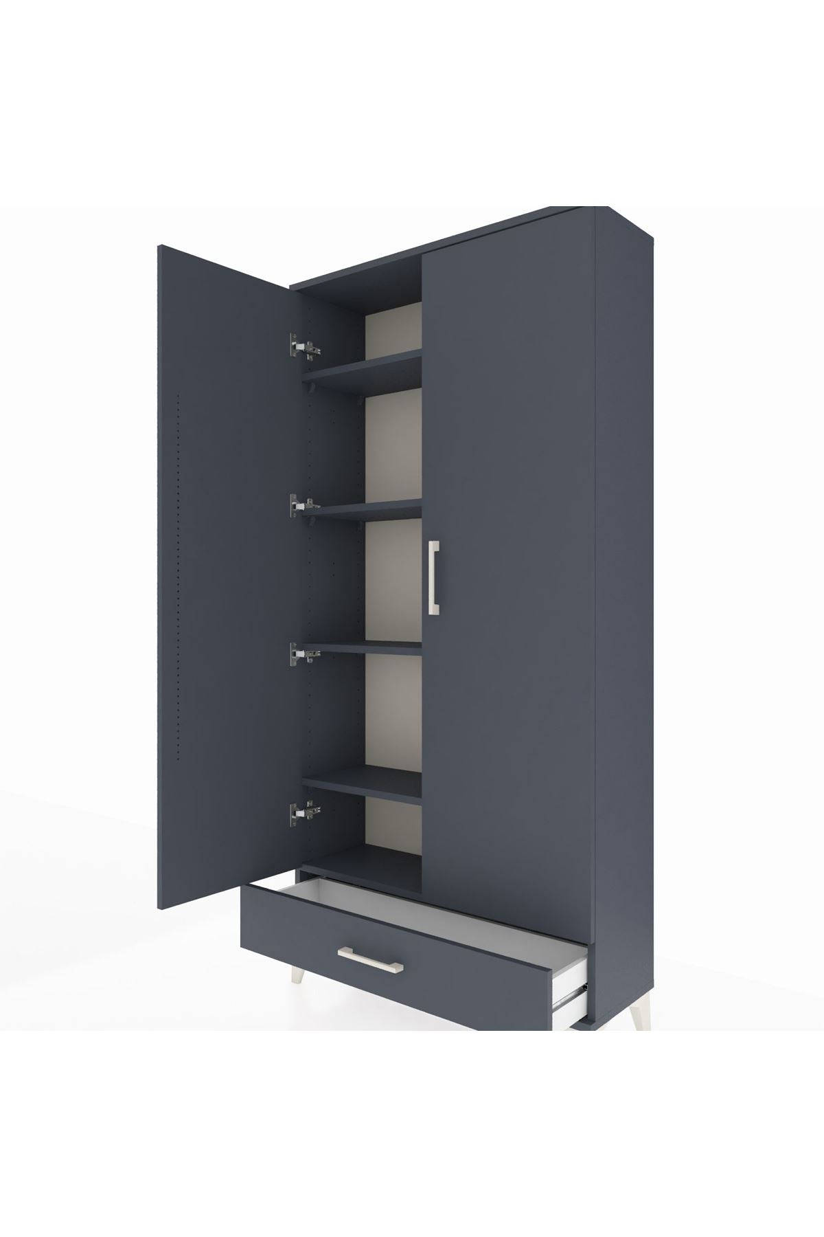 Arges Dolap 5 Raflı Tek Çekmeceli 2 Kapaklı 88x30x182 Antrasit-Antrasit