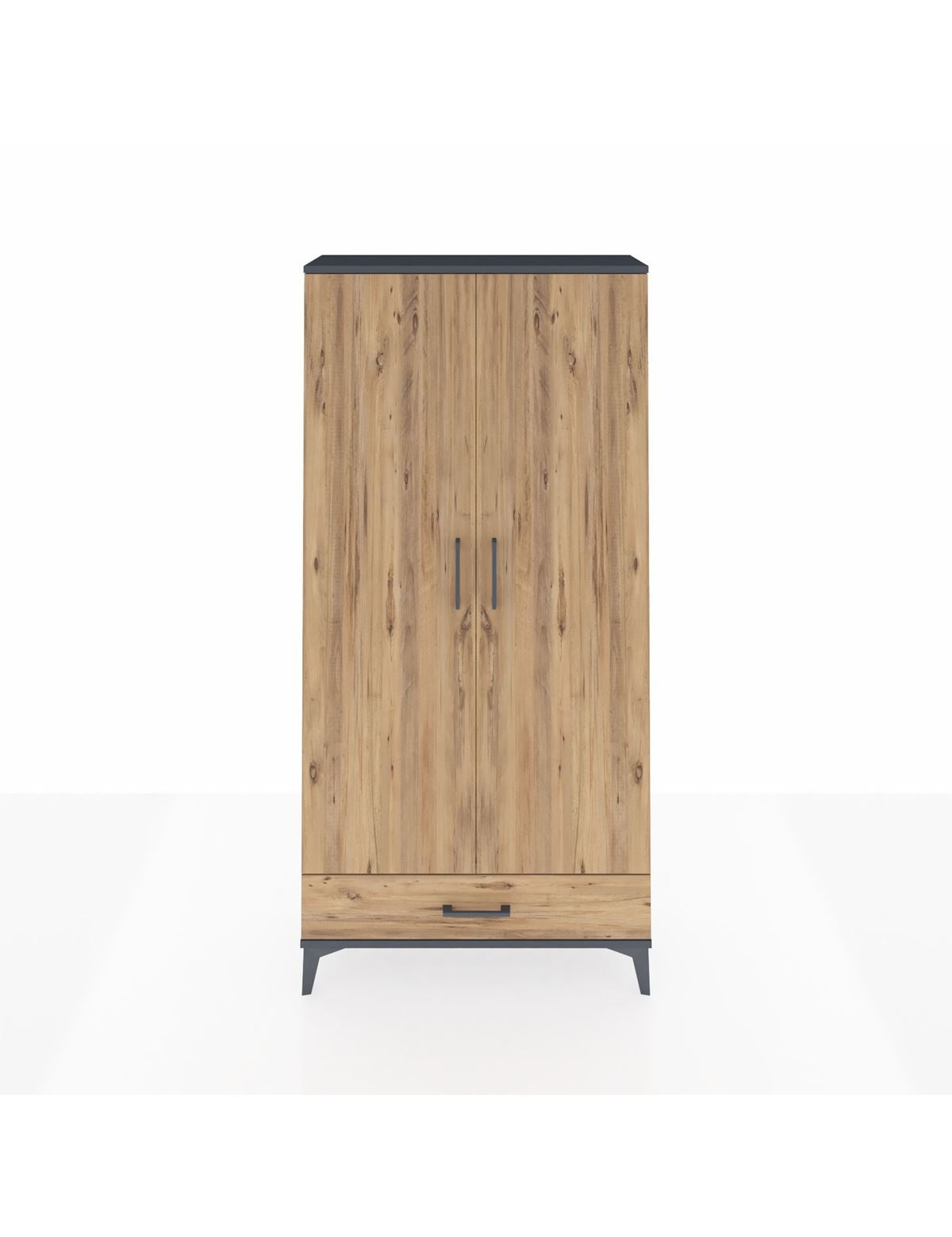 Arges Dolap 5 Raflı Tek Çekmeceli 2 Kapaklı 88x30x182 Antrasit-Çam