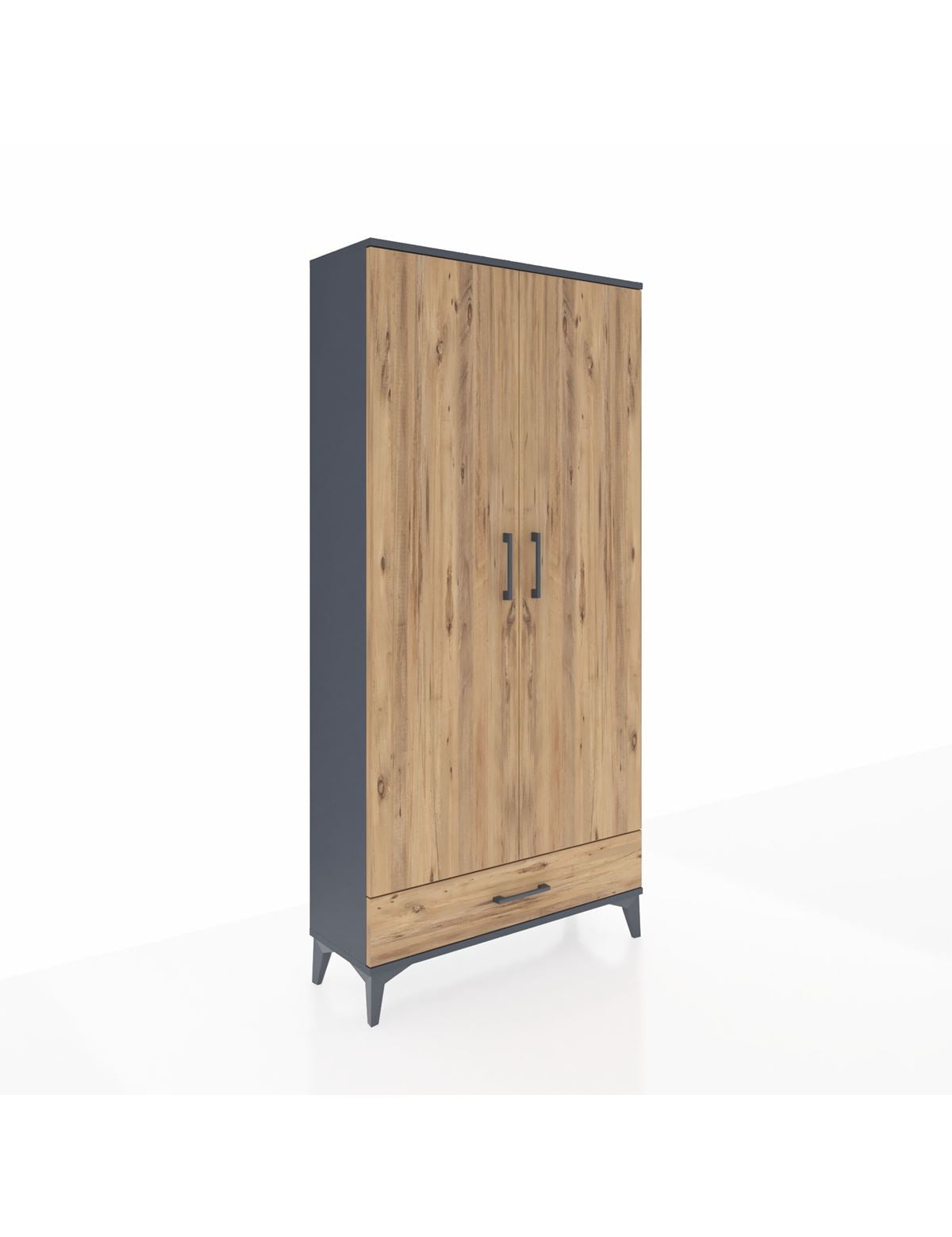 Arges Dolap 5 Raflı Tek Çekmeceli 2 Kapaklı 88x30x182 Antrasit-Çam