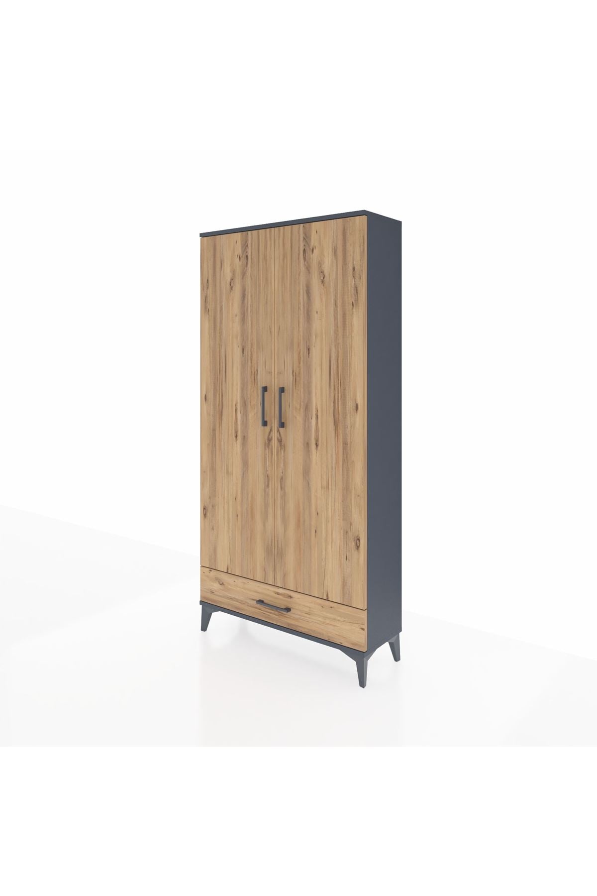 Arges Dolap 5 Raflı Tek Çekmeceli 2 Kapaklı 88x30x182 Antrasit-Çam