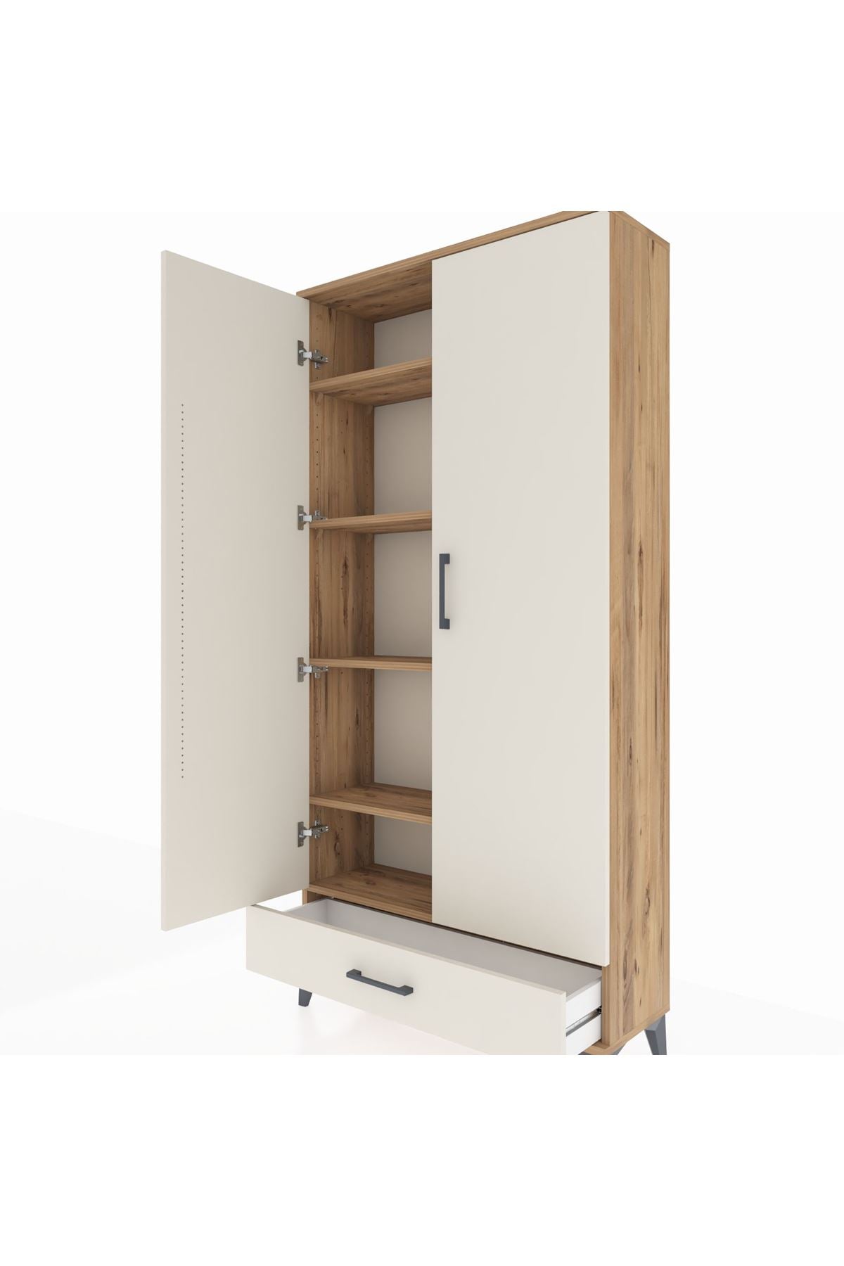 Arges Dolap 5 Raflı Tek Çekmeceli 2 Kapaklı 88x30x182 Çam-Aytaşı