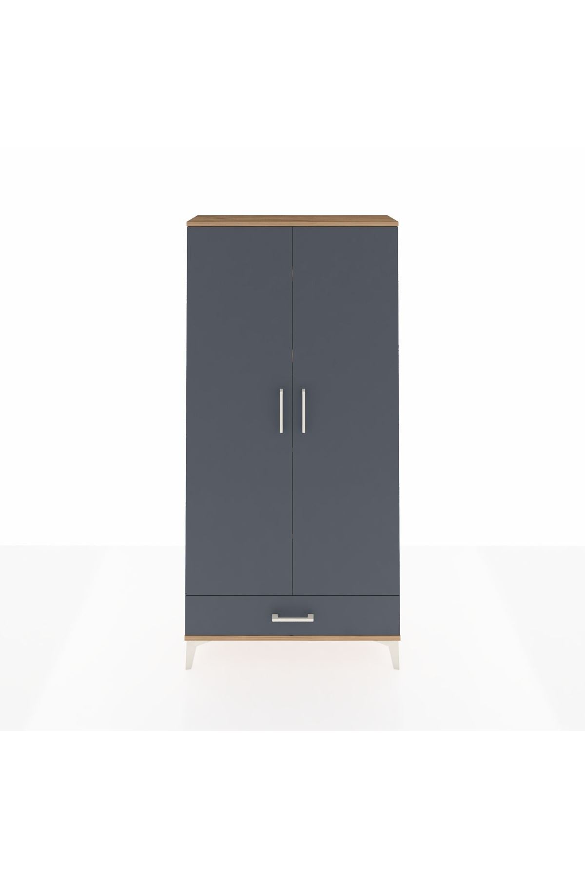 Arges Dolap 5 Raflı Tek Çekmeceli 2 Kapaklı 88x30x182 Çam-Antrasit