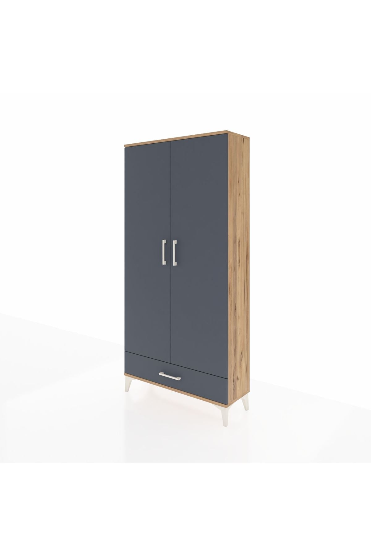 Arges Dolap 5 Raflı Tek Çekmeceli 2 Kapaklı 88x30x182 Çam-Antrasit