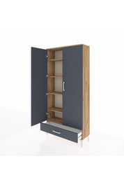 Arges Dolap 5 Raflı Tek Çekmeceli 2 Kapaklı 88x30x182 Çam-Antrasit