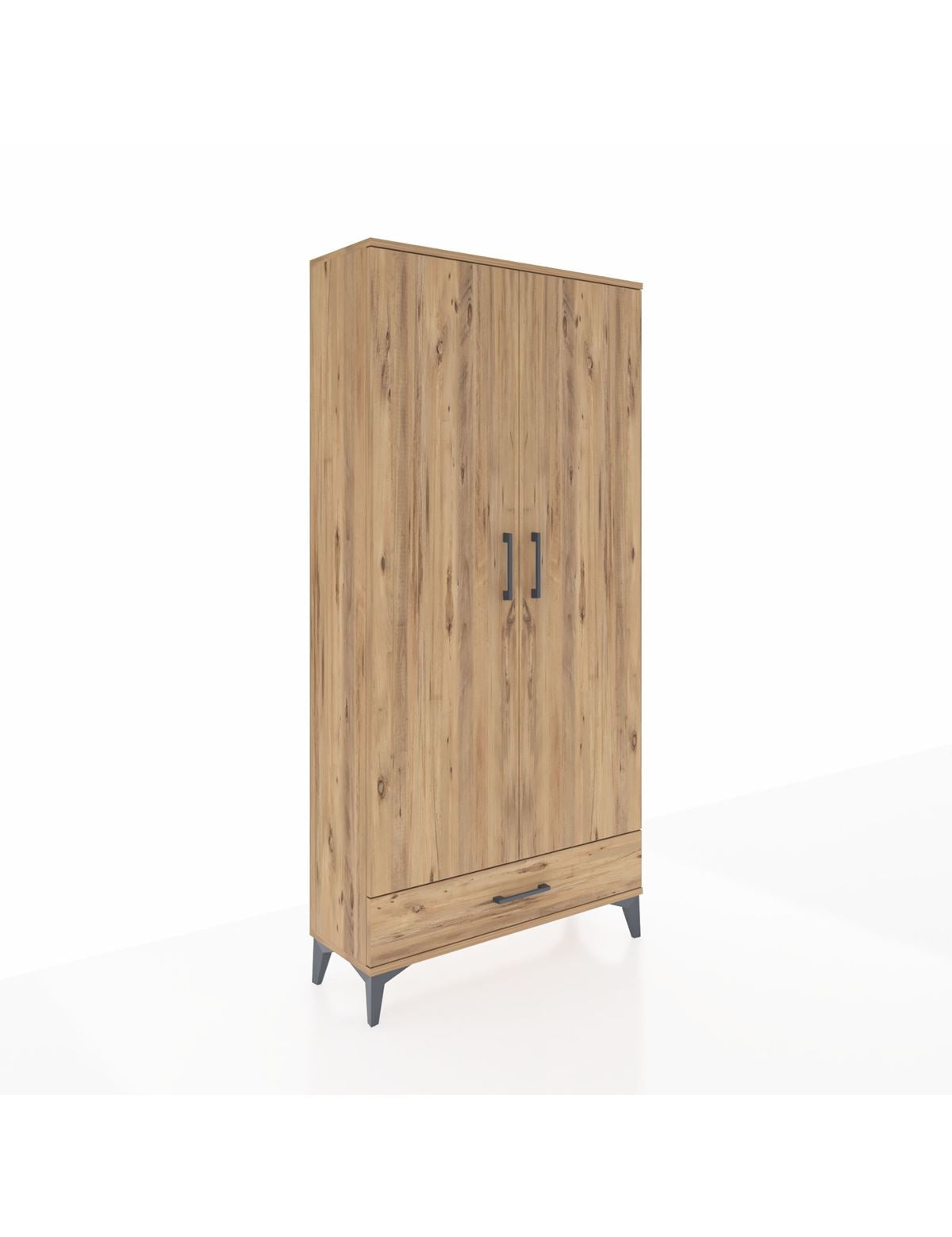 Arges Dolap 5 Raflı Tek Çekmeceli 2 Kapaklı 88x30x182 Çam-Çam