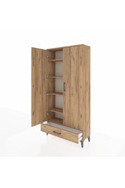 Arges Dolap 5 Raflı Tek Çekmeceli 2 Kapaklı 88x30x182 Çam-Çam