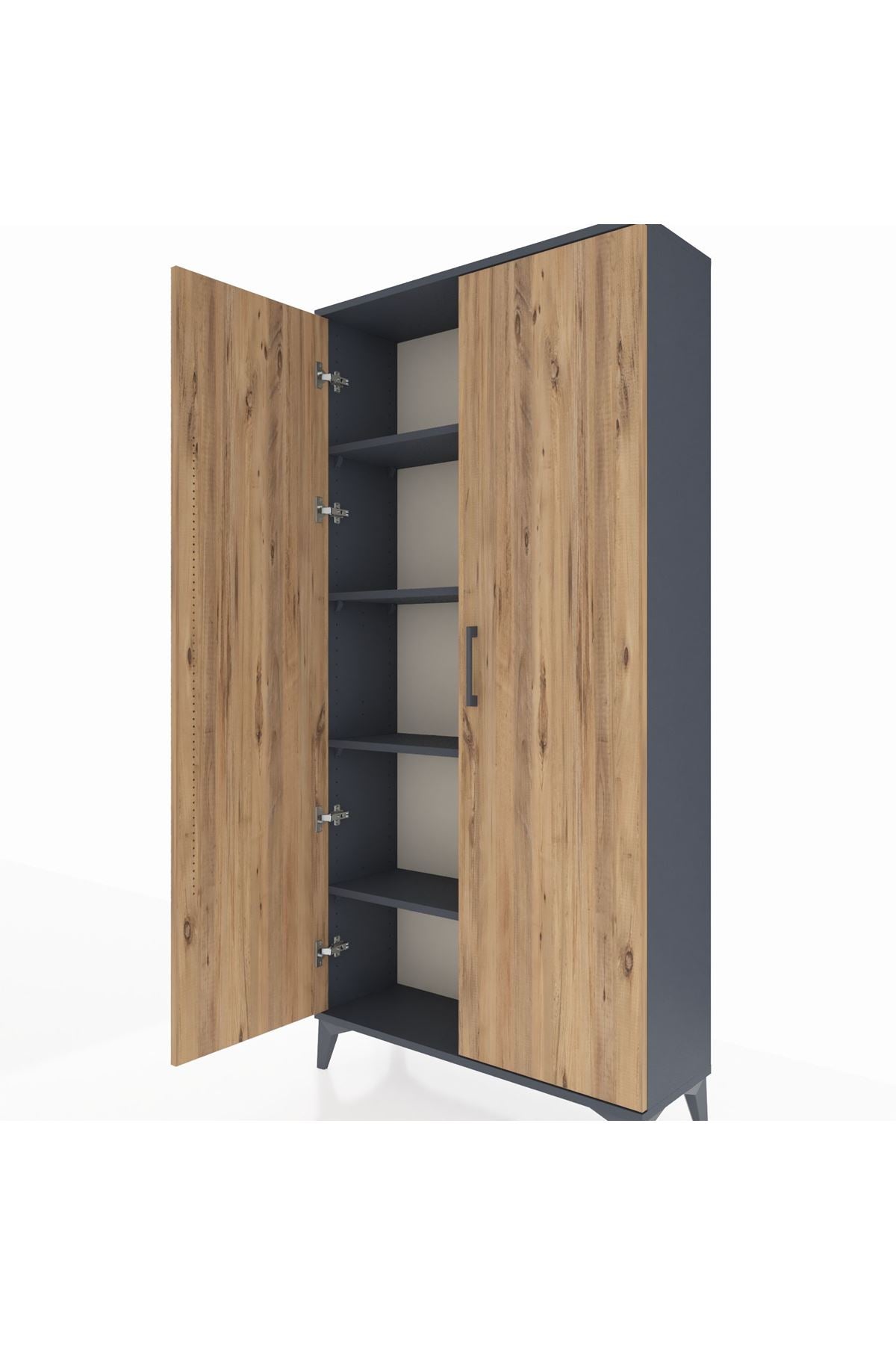 Arges Dolap 4 Raflı 2 Kapaklı 88x30x182 Antrasit-Çam