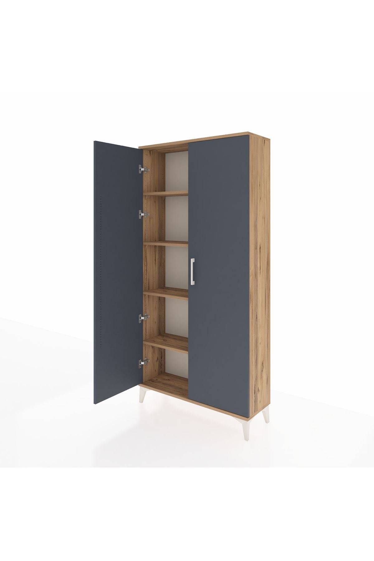 Arges Dolap 4 Raflı 2 Kapaklı 88x30x182 Çam-Antrasit