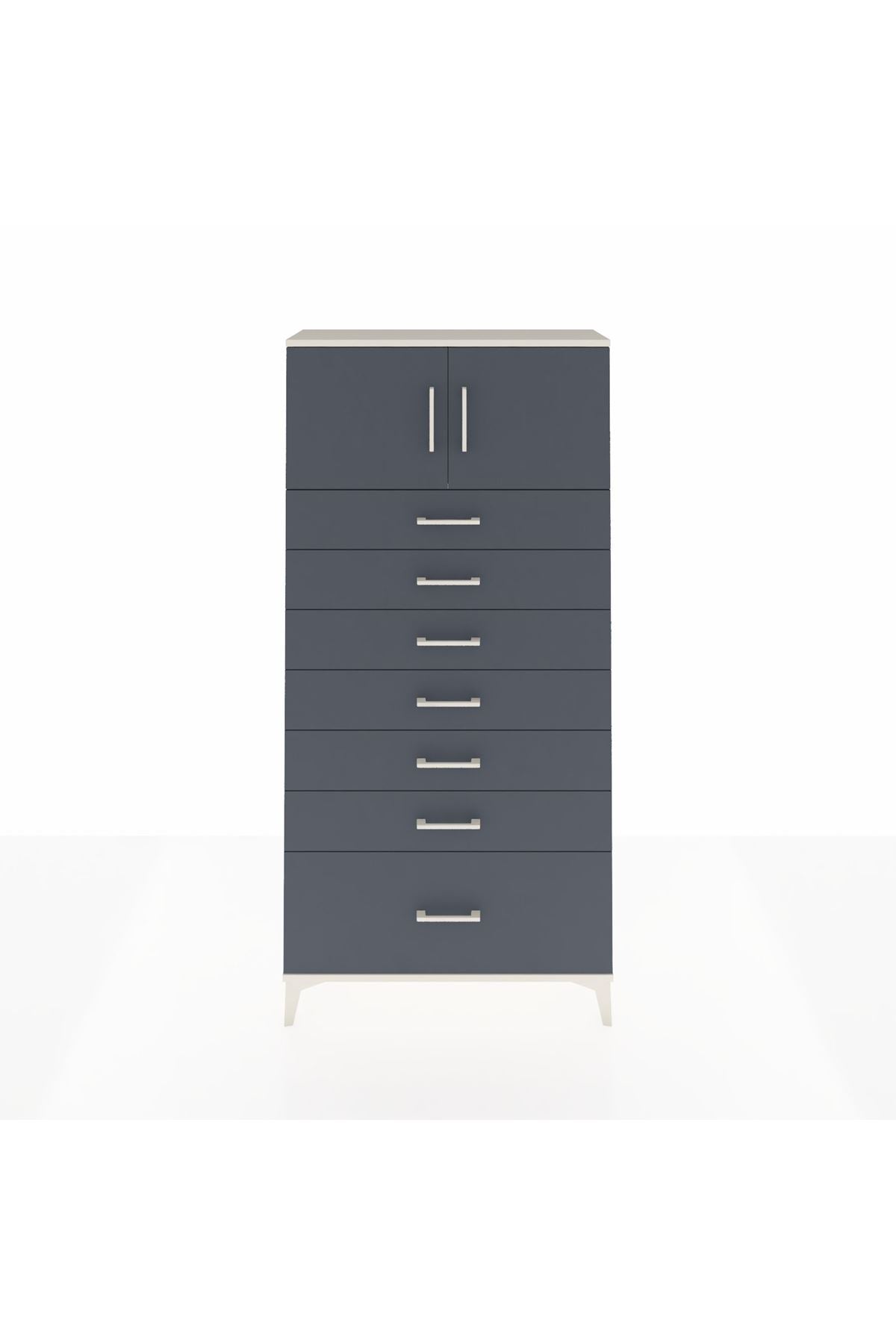 Arges Dolap Tek Raflı 7 Çekmeceli 2 Kapaklı 88x30x182 Aytaşı-Antrasit