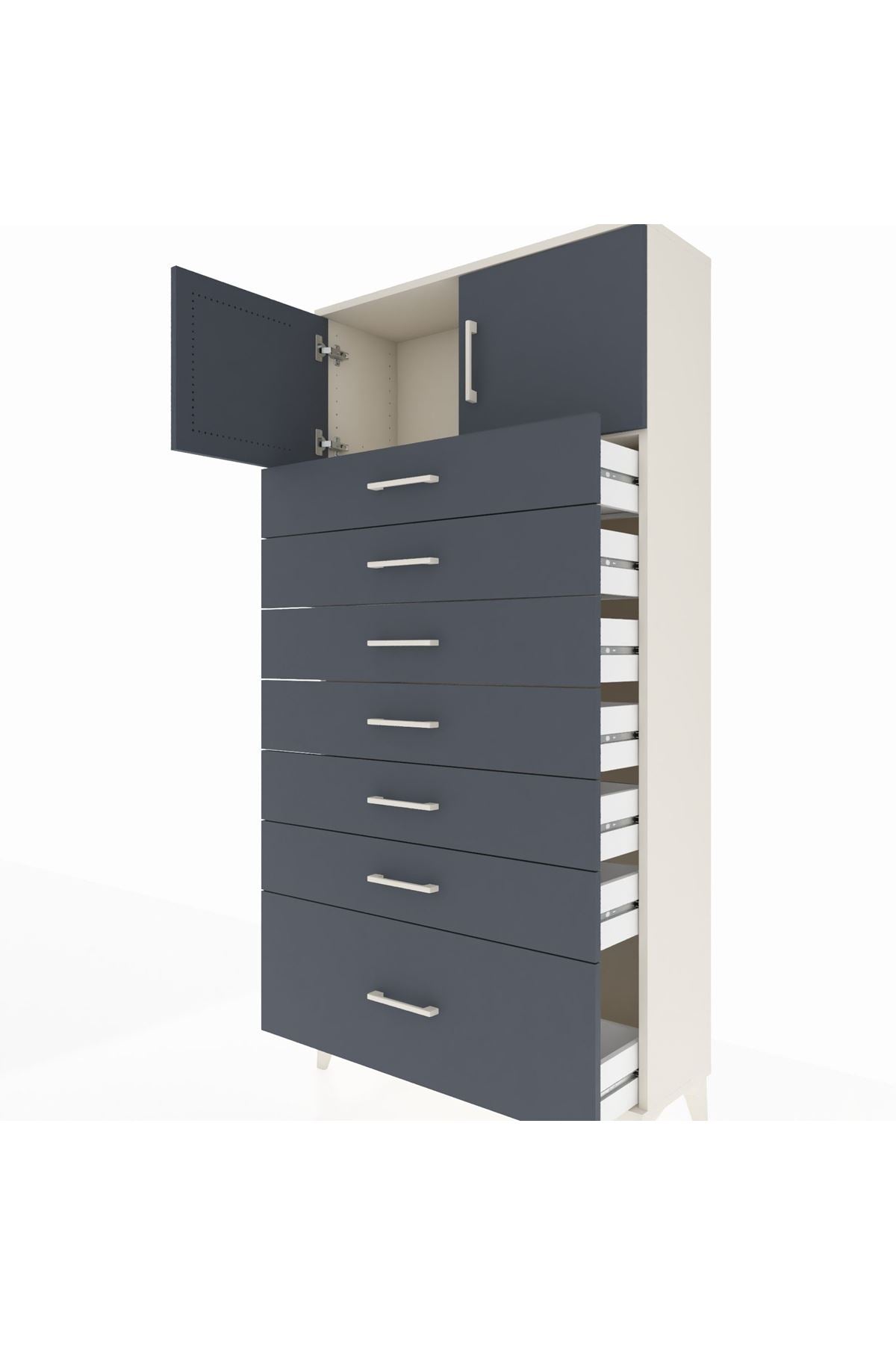 Arges Dolap Tek Raflı 7 Çekmeceli 2 Kapaklı 88x30x182 Aytaşı-Antrasit