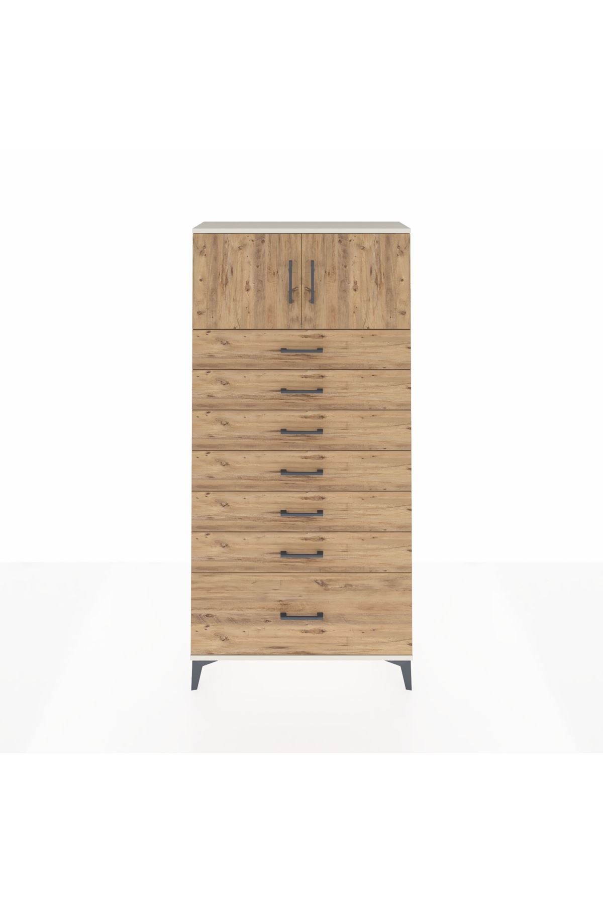 Arges Dolap Tek Raflı 7 Çekmeceli 2 Kapaklı 88x30x182 Aytaşı-Çam