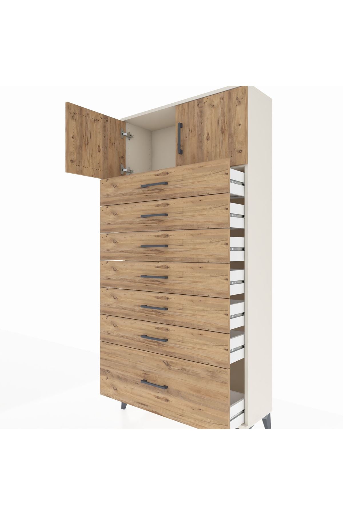 Arges Dolap Tek Raflı 7 Çekmeceli 2 Kapaklı 88x30x182 Aytaşı-Çam