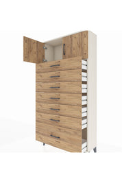 Arges Dolap Tek Raflı 7 Çekmeceli 2 Kapaklı 88x30x182 Aytaşı-Çam