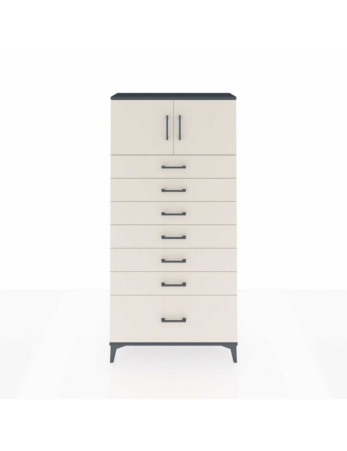 Arges Dolap Tek Raflı 7 Çekmeceli 2 Kapaklı 88x30x182 Antrasit-Aytaşı