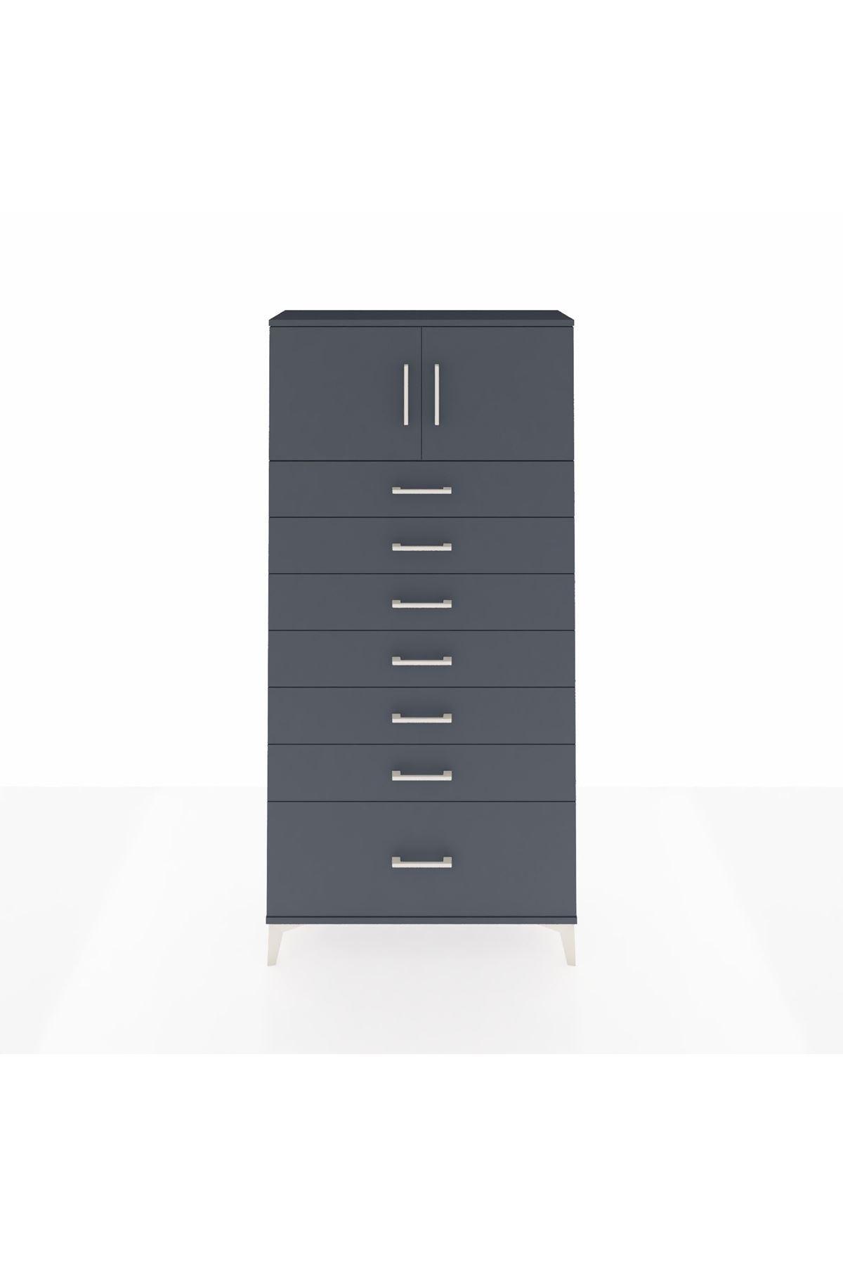 Arges Dolap Tek Raflı 7 Çekmeceli 2 Kapaklı 88x30x182 Antrasit-Antrasit