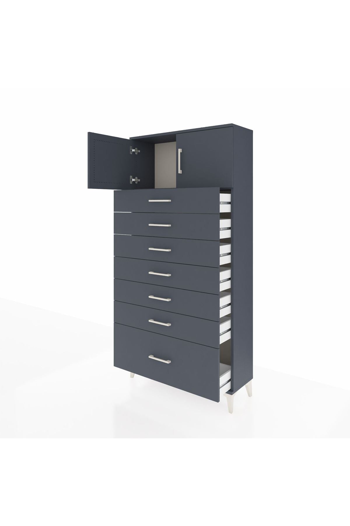 Arges Dolap Tek Raflı 7 Çekmeceli 2 Kapaklı 88x30x182 Antrasit-Antrasit