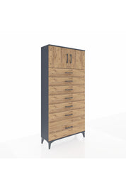 Arges Dolap Tek Raflı 7 Çekmeceli 2 Kapaklı 88x30x182 Antrasit-Çam