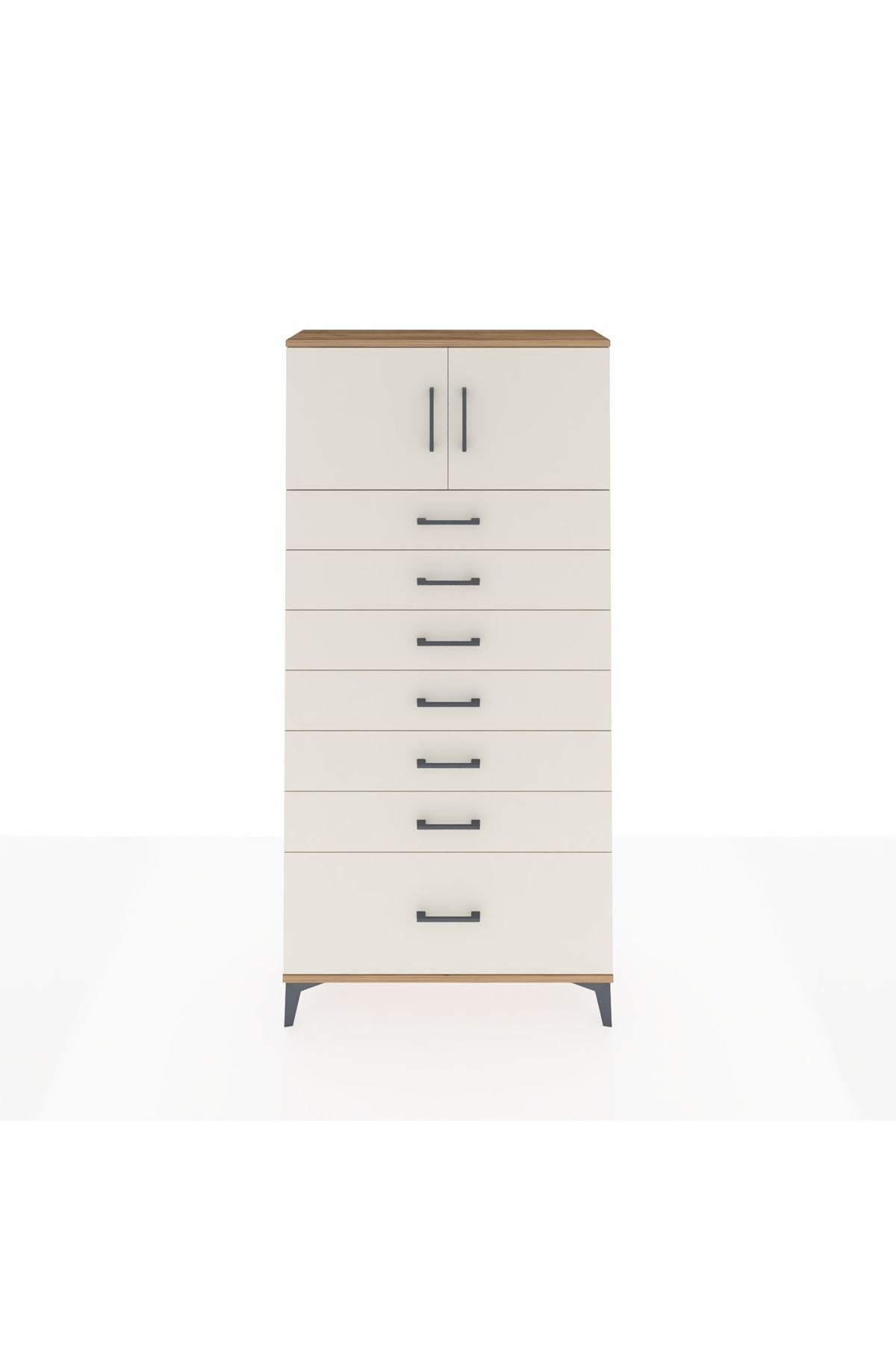 Arges Dolap Tek Raflı 7 Çekmeceli 2 Kapaklı 88x30x182 Çam-Aytaşı