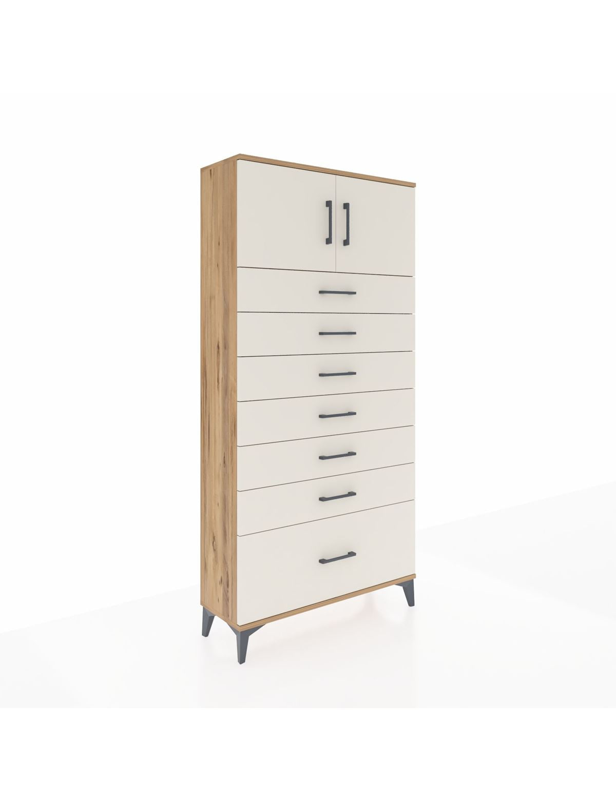 Arges Dolap Tek Raflı 7 Çekmeceli 2 Kapaklı 88x30x182 Çam-Aytaşı