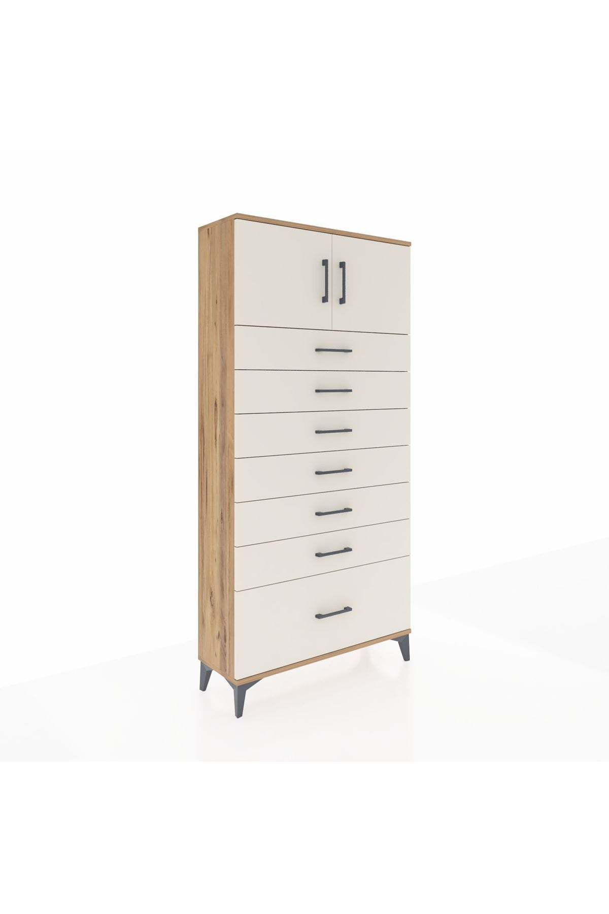 Arges Dolap Tek Raflı 7 Çekmeceli 2 Kapaklı 88x30x182 Çam-Aytaşı