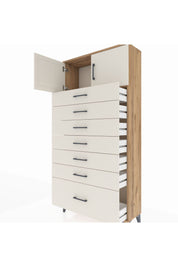 Arges Dolap Tek Raflı 7 Çekmeceli 2 Kapaklı 88x30x182 Çam-Aytaşı