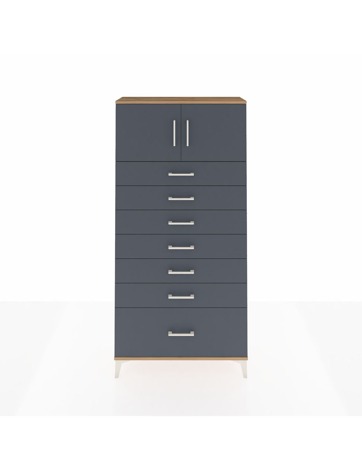 Arges Dolap Tek Raflı 7 Çekmeceli 2 Kapaklı 88x30x182 Çam-Antrasit