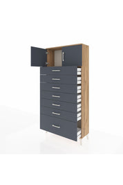 Arges Dolap Tek Raflı 7 Çekmeceli 2 Kapaklı 88x30x182 Çam-Antrasit