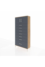 Arges Dolap Tek Raflı 7 Çekmeceli 2 Kapaklı 88x30x182 Çam-Antrasit