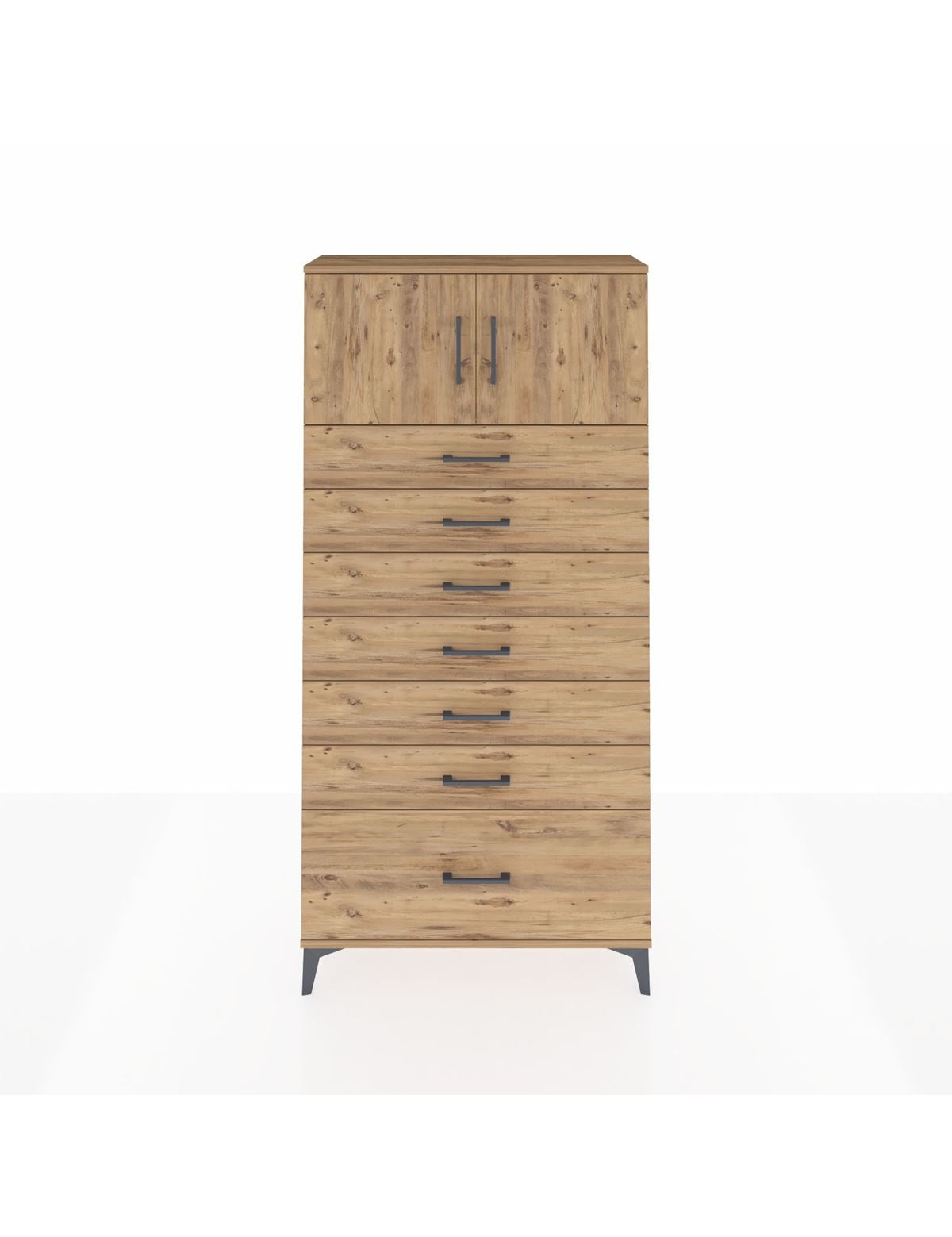 Arges Dolap Tek Raflı 7 Çekmeceli 2 Kapaklı 88x30x182 Çam-Çam