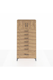 Arges Dolap Tek Raflı 7 Çekmeceli 2 Kapaklı 88x30x182 Çam-Çam