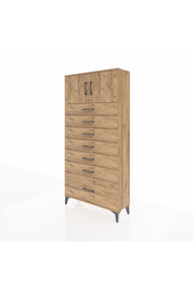 Arges Dolap Tek Raflı 7 Çekmeceli 2 Kapaklı 88x30x182 Çam-Çam