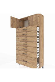 Arges Dolap Tek Raflı 7 Çekmeceli 2 Kapaklı 88x30x182 Çam-Çam