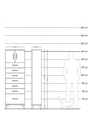Arges Dolap Tek Raflı 7 Çekmeceli 2 Kapaklı 88x30x182 Çam-Çam