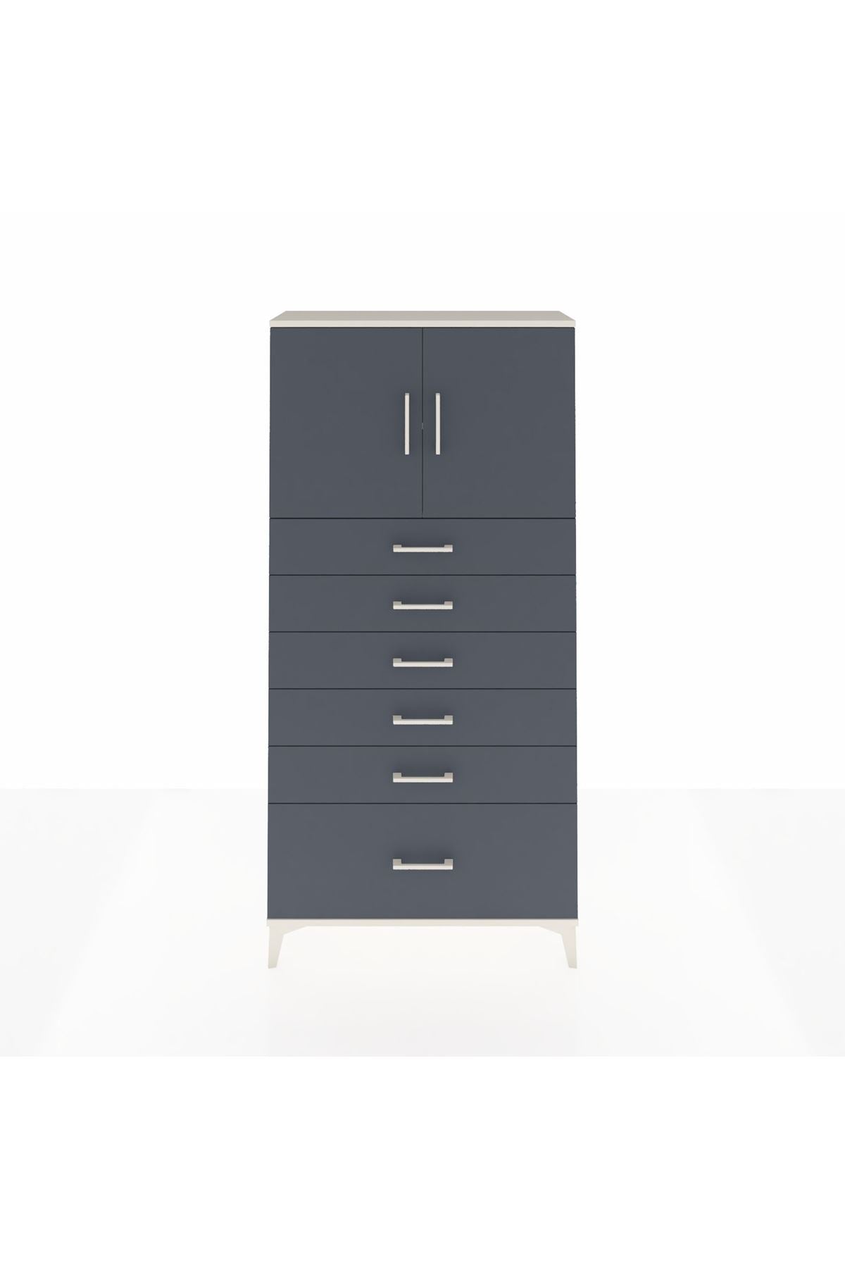 Arges Dolap 2 Raflı 6 Çekmeceli 2 Kapaklı 88x30x182 Aytaşı-Antrasit