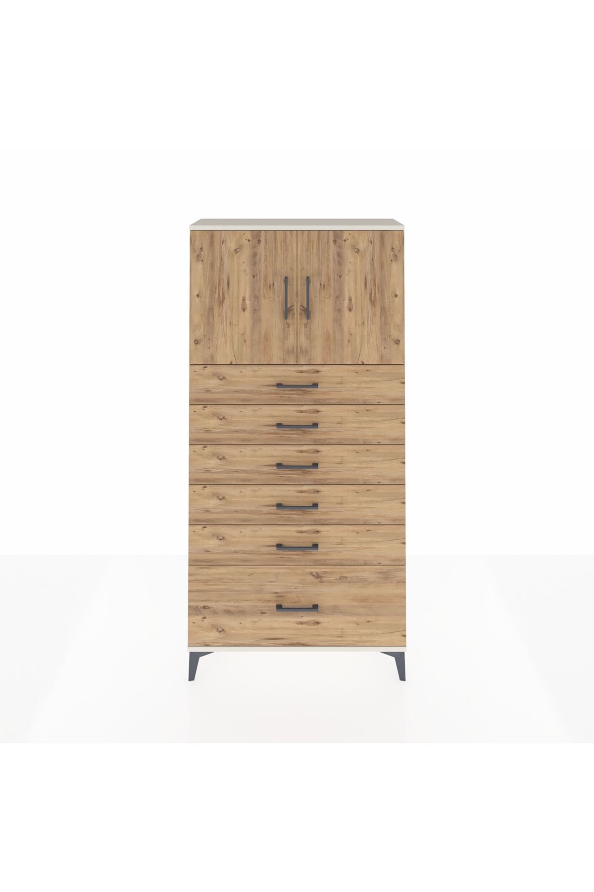 Arges Dolap 2 Raflı 6 Çekmeceli 2 Kapaklı 88x30x182 Aytaşı-Çam