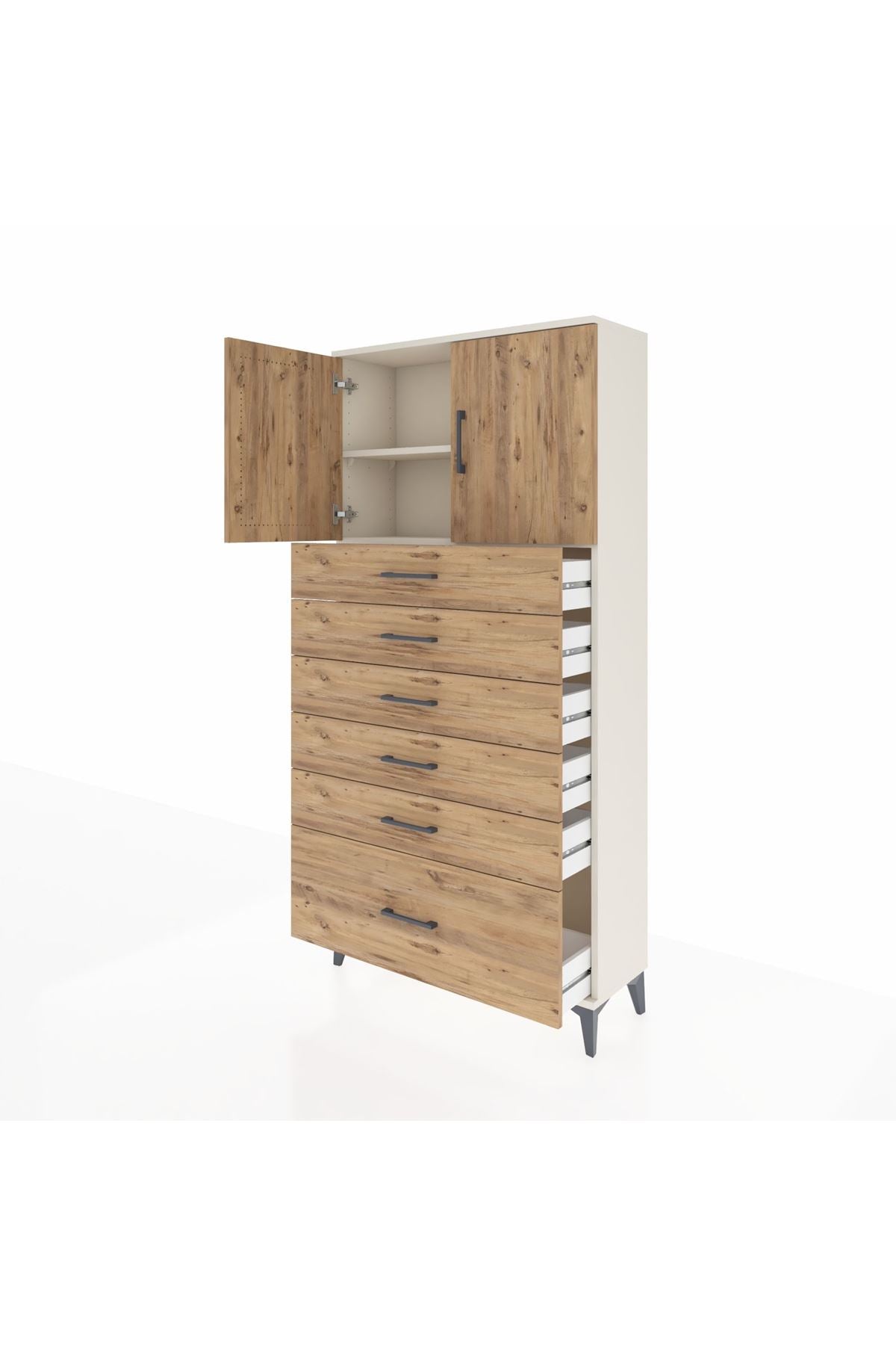 Arges Dolap 2 Raflı 6 Çekmeceli 2 Kapaklı 88x30x182 Aytaşı-Çam