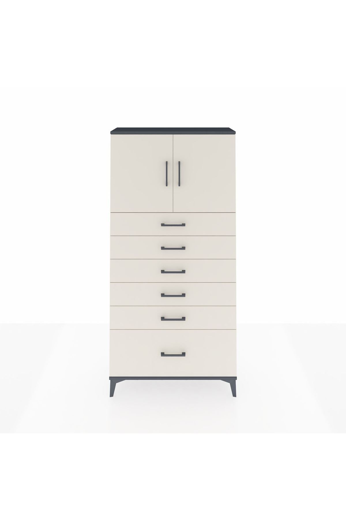 Arges Dolap 2 Raflı 6 Çekmeceli 2 Kapaklı 88x30x182 Antrasit-Aytaşı