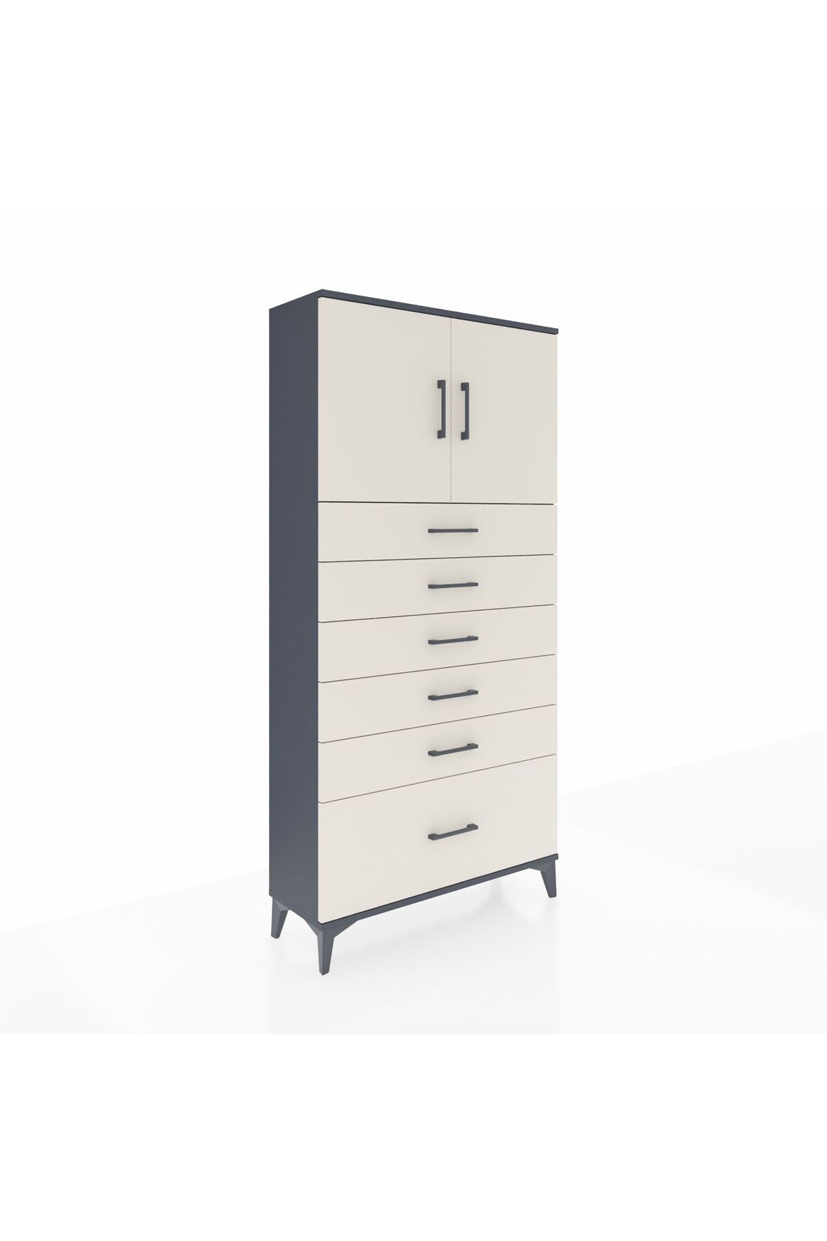 Arges Dolap 2 Raflı 6 Çekmeceli 2 Kapaklı 88x30x182 Antrasit-Aytaşı